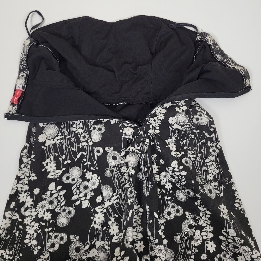 Y2K Floral Mini Strapless Babydoll Dress Petticoat Formal Size Small Black White - Picture 9 of 16